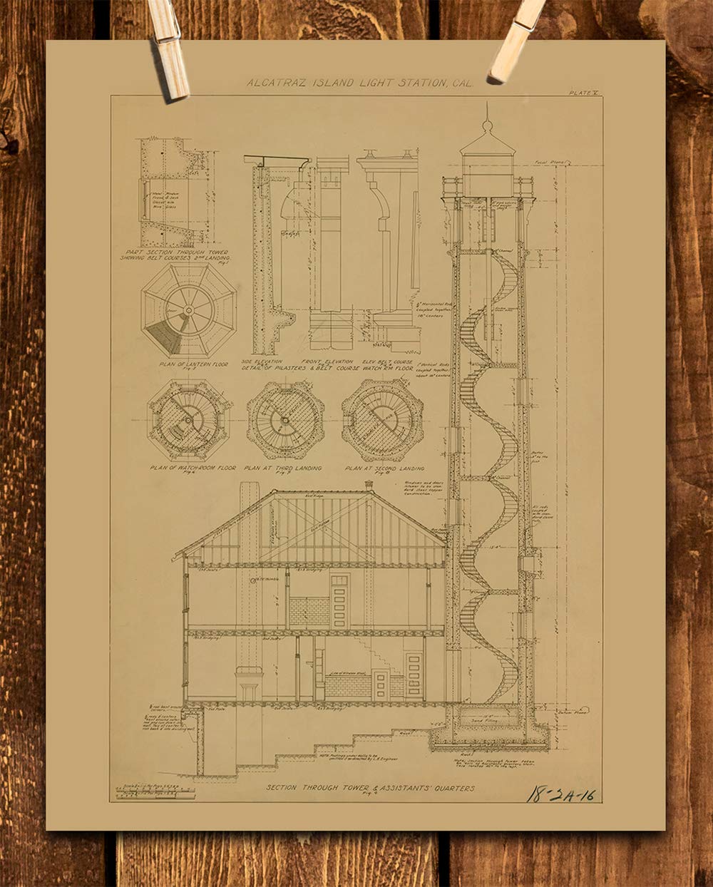 Amazon Com Alcatraz Island Prison Tower Blueprint Vintage