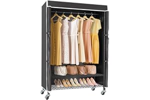 VIPEK R3C Rolling Clothes Rack with Cover Portable Closet for Hanging Clothes, Heavy Duty Garment Rack Freestanding Racks with Wheels&Side Hooks, Black Rack with Black Upgraded Polyester Cover