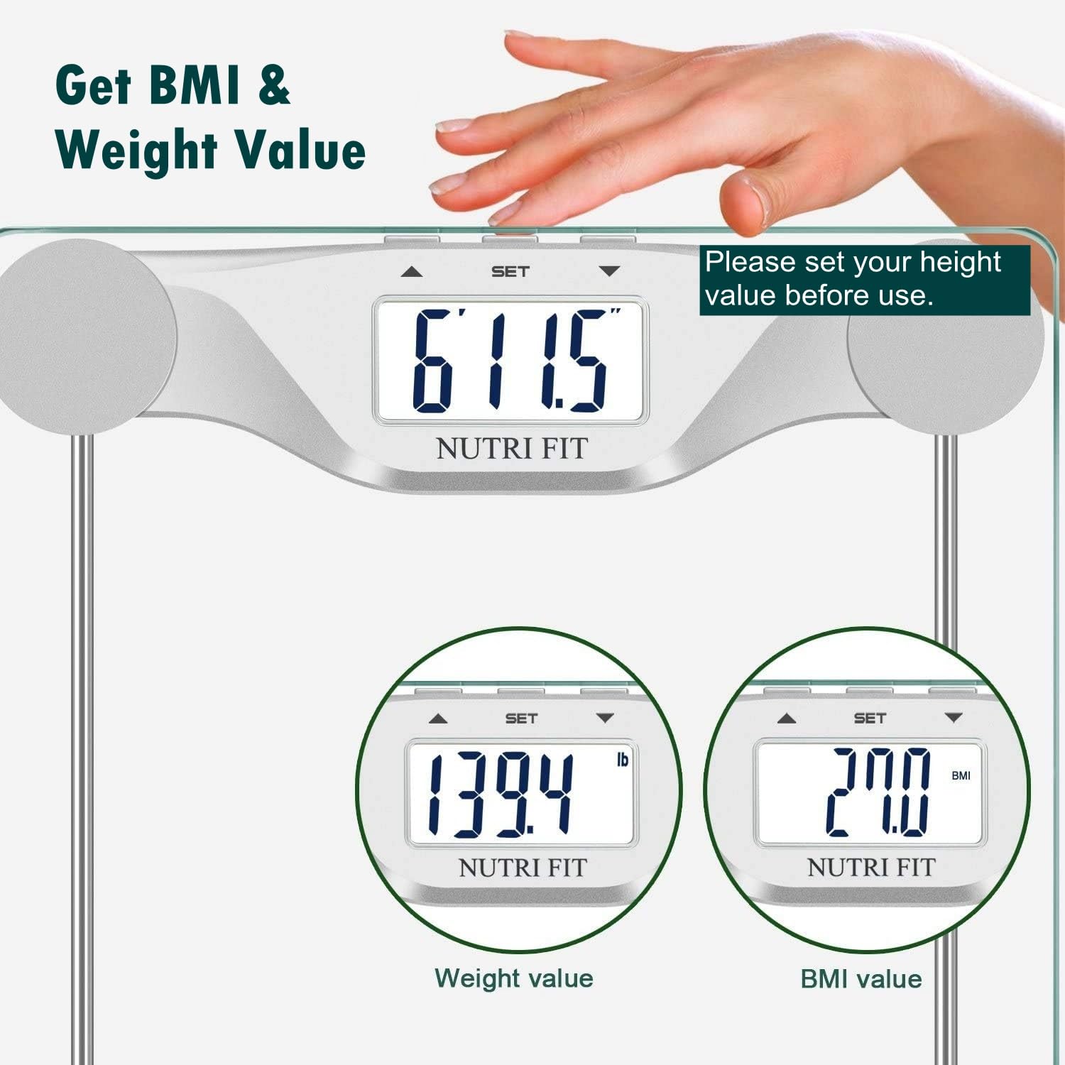 NUTRI FIT Digital Body Weight Bathroom Scale BMI, Accurate Weight Measurements Scale,Large Backlight Display and Step-On Technology,400 Pounds