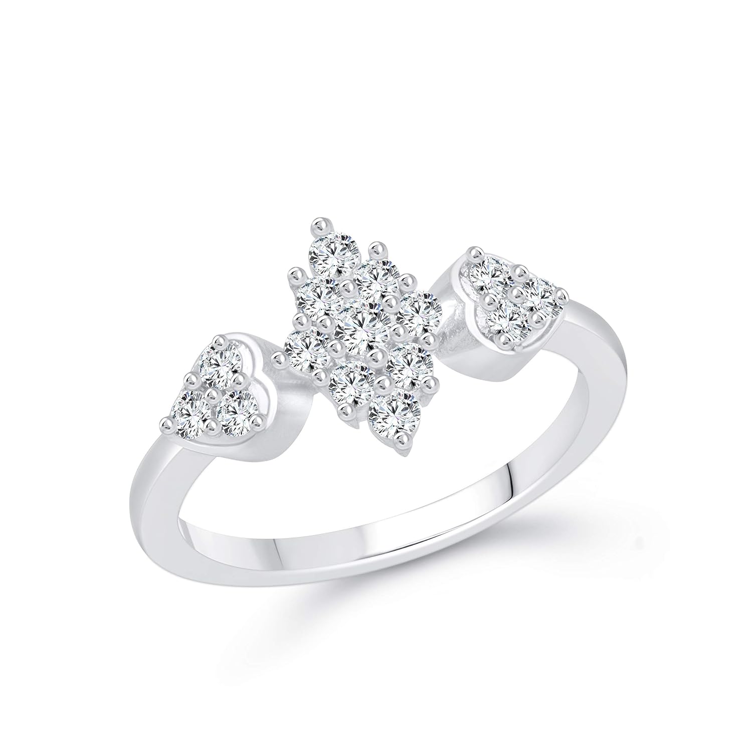 Buy SJ Sukai Jewel Descent Solitaire Rhodium Plated Ring for Girls and