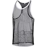 HASWECHYS Mens Mesh Tank Tops Sheer Sexy Fishnet Sleeveless See Through Muscle Workout Glitter Sparkly 1 Black XL