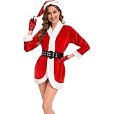 BERVYOSW Santa Costume Women 4PCS Santa Dress Set with Jacket Belt Hat Gloves Santa Suit for Women Holiday Parties One Size