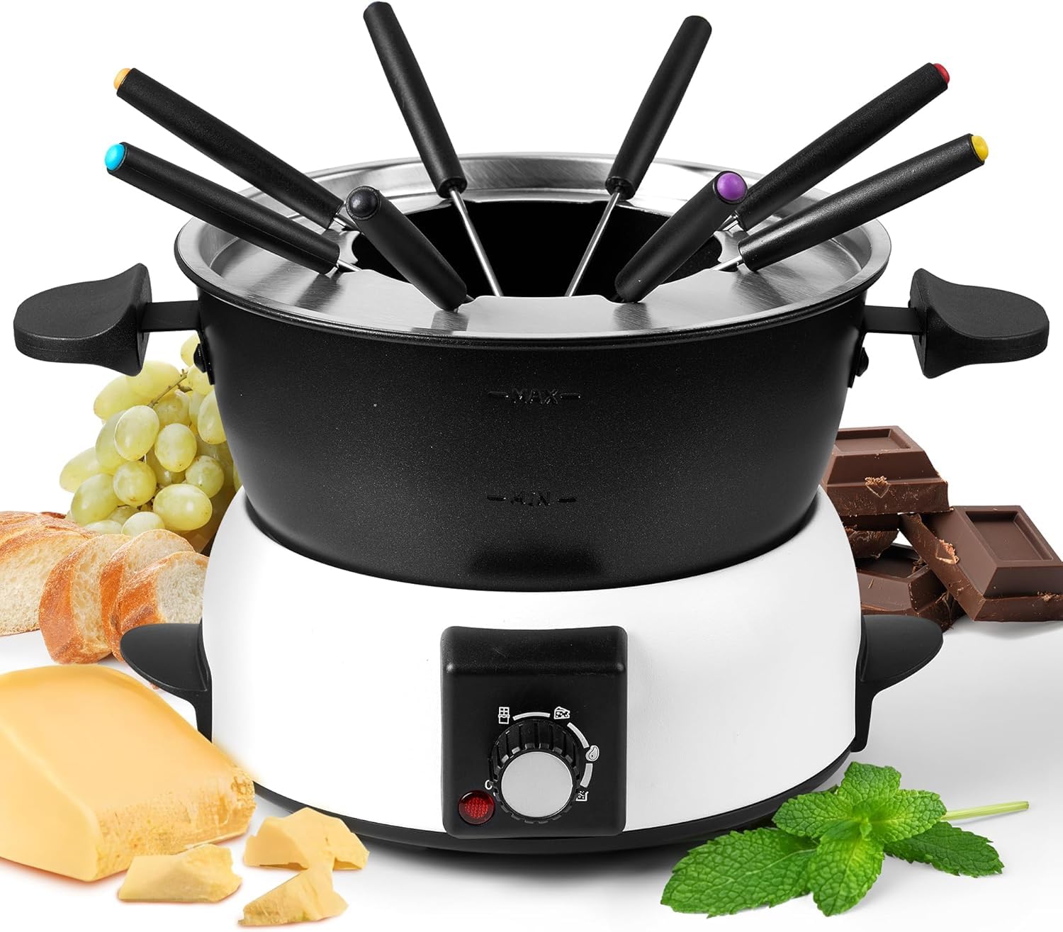 Photo 1 of Saenchue 3-Quart Electric Fondue Pot Set – Stainless Steel Fondue Pot with 8 Color-Coded Forks, 3-Mode Adjustable Temperature Control for Cheese, Chocolate, Oil, and Hotpot, Model FD-10B