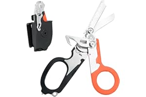 OHZOIRIC Trauma Shears with Strap Cutter and Glass Breaker, Trauma Shears with Black Holster, Stainless Steel Foldable Trauma Shears For Outdoor Rescue Use (Black and Orange)