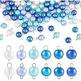 Bestewelry 120Pcs Glass Pearl Connector Pendant 6 Colors Round Pearlized Pearl Bead Link Charms Crystal Charms with Silver Double Loops for DIY Earring Necklace Bracelets Jewelry Making (Blue)