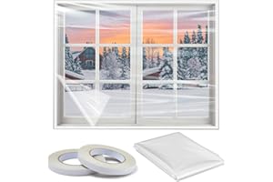 Window Insulation Kit, 63 x 400 Inch Plastic for Window Cold Weather (Fits up to 10 Standard (3'x5') Windows), Indoor Clear W
