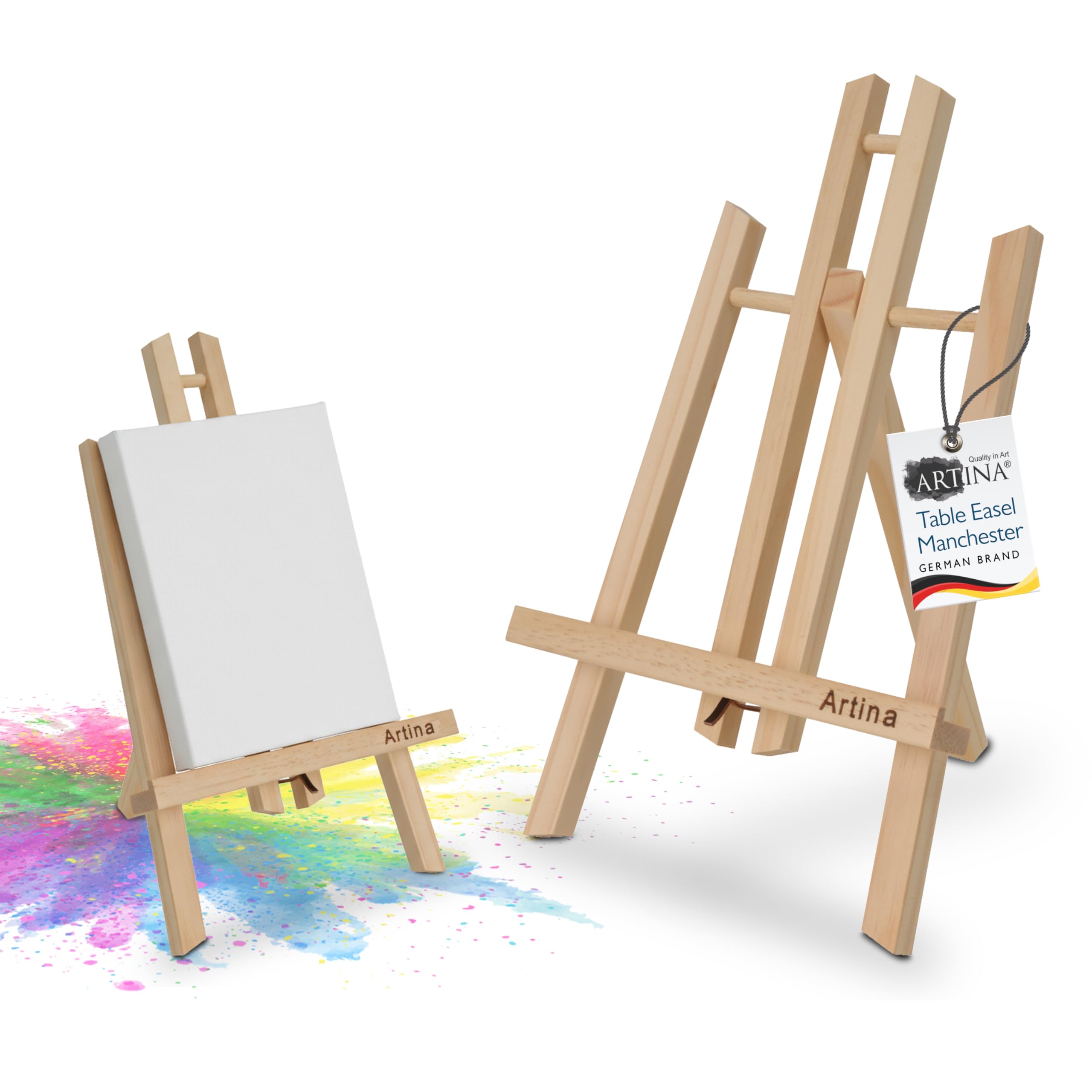 Artina Table Top Wooden Easel Manchester - Art Canvas Stand Holder 100% Pinewood – Foldable Small A4 Desk Art Artist Easel for Table & Desk Drawing Holder