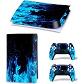 Decal Skin for Ps5 Digital, Whole Body Vinyl Sticker Cover for PlayStation 5 Console and Controller(PS5 Digital Edition, Blue fire)