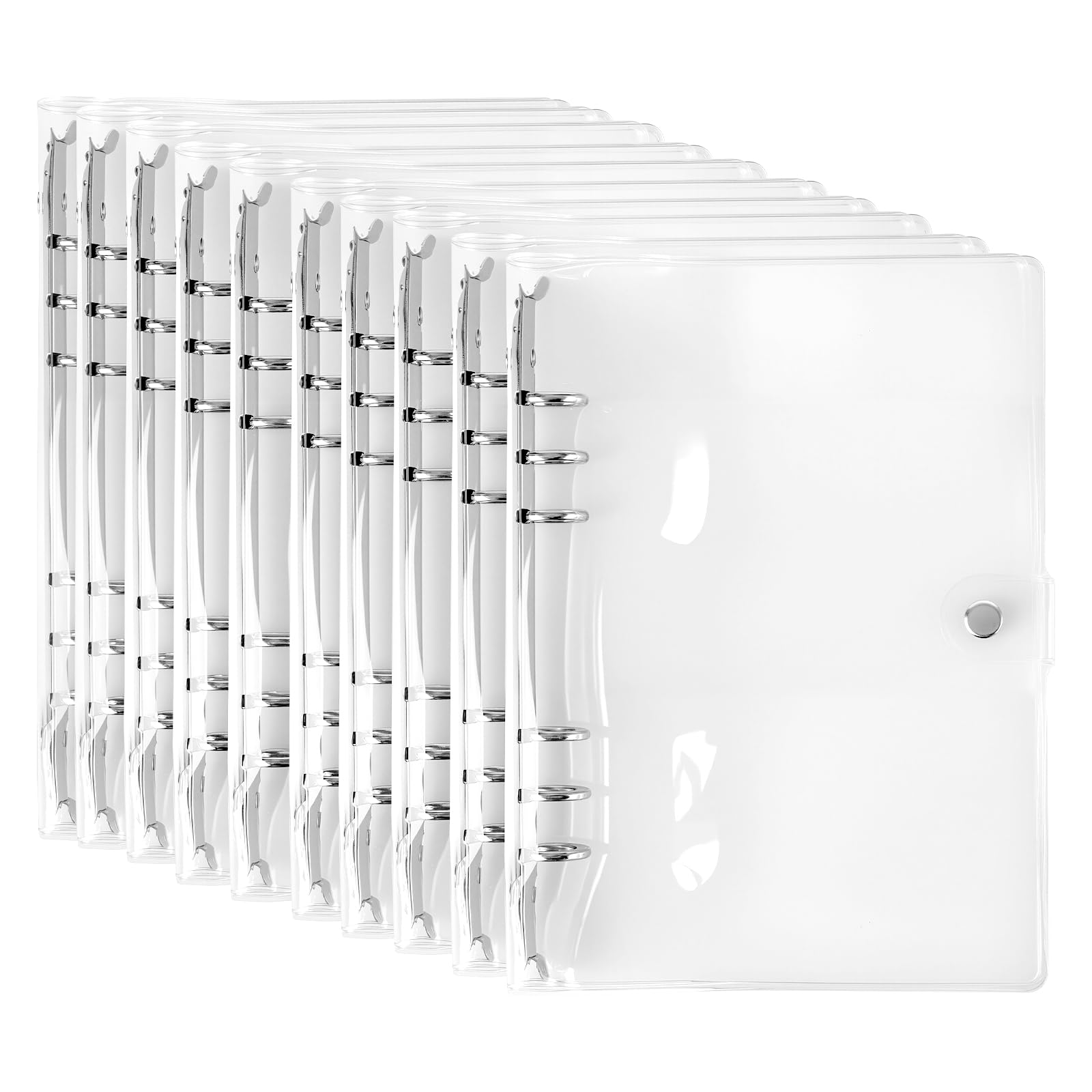 Photo 1 of TAICHEUT 10 Pack A5 Clear PVC Binder with Snap Closure, 6 Ring Soft Binders Cover Refillable Notebook Round Ring Binder for Files, Diaries, Collections