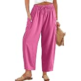 Angerella Womens Cotton Linen Pants Casual Loose Flowy Wide Leg Palazzo Harem Pants Drawstring Elastic Waist Lounge Trousers