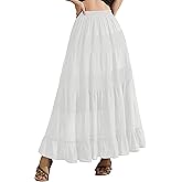 NiPaMi Women's Tiered Ruffle Boho Long Skirt Fall Chiffon Pleated Flowy Flared Maxi Skirt