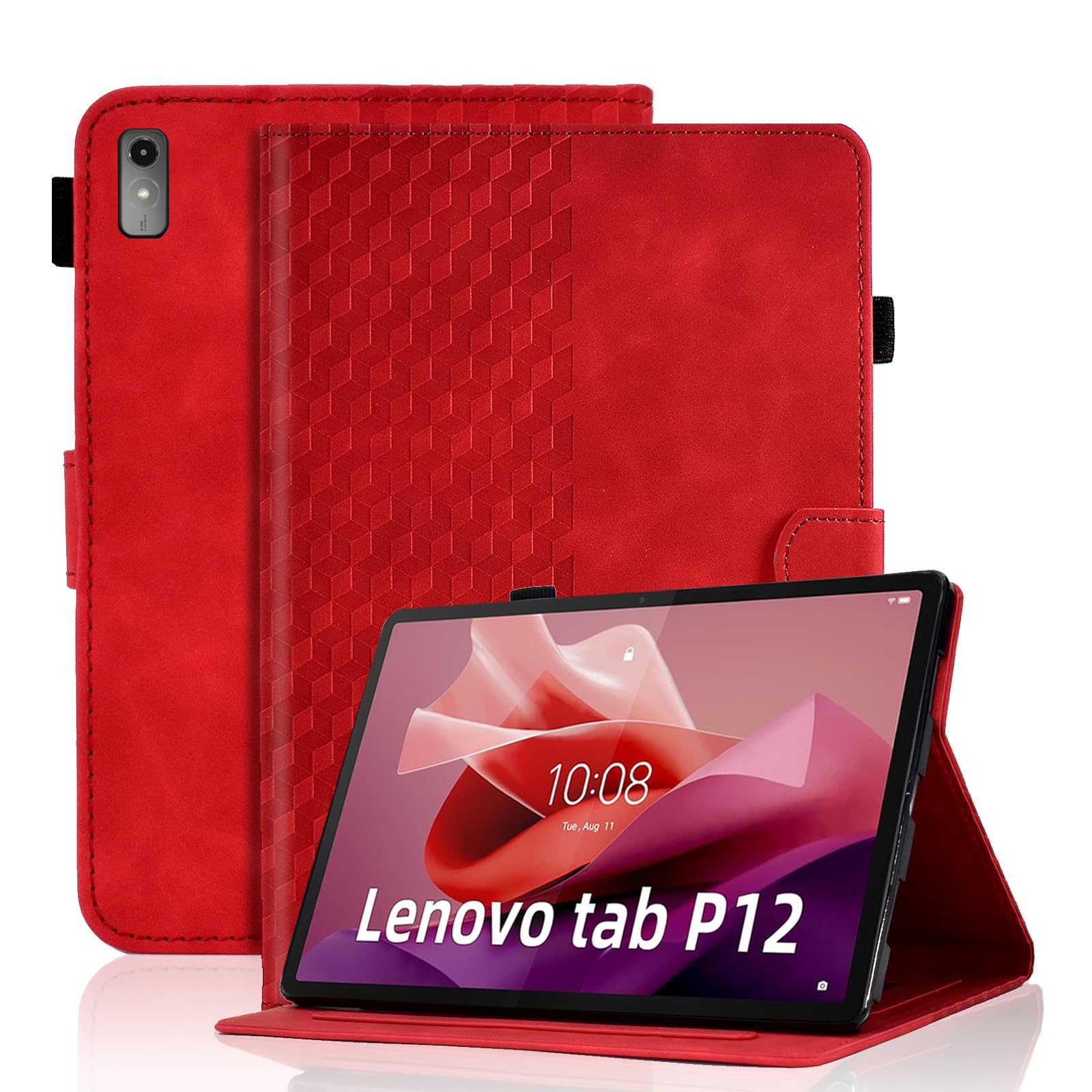 Vkooer Case for Lenovo Tab P12 12.7 inch 2023 Leather Folio Cover with Multi Angle Viewing Stand Smart Shell Fit Lenovo Tab P12 Tablet, Red