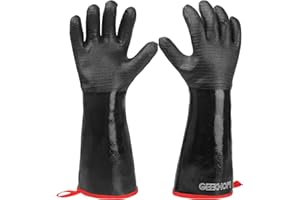 GEEKHOM 18-Inch Heat Resistant BBQ Gloves 932°F Waterproof Long Sleeve Cooking Gloves, Non-Slip Silicone Grip Grill Gloves fo