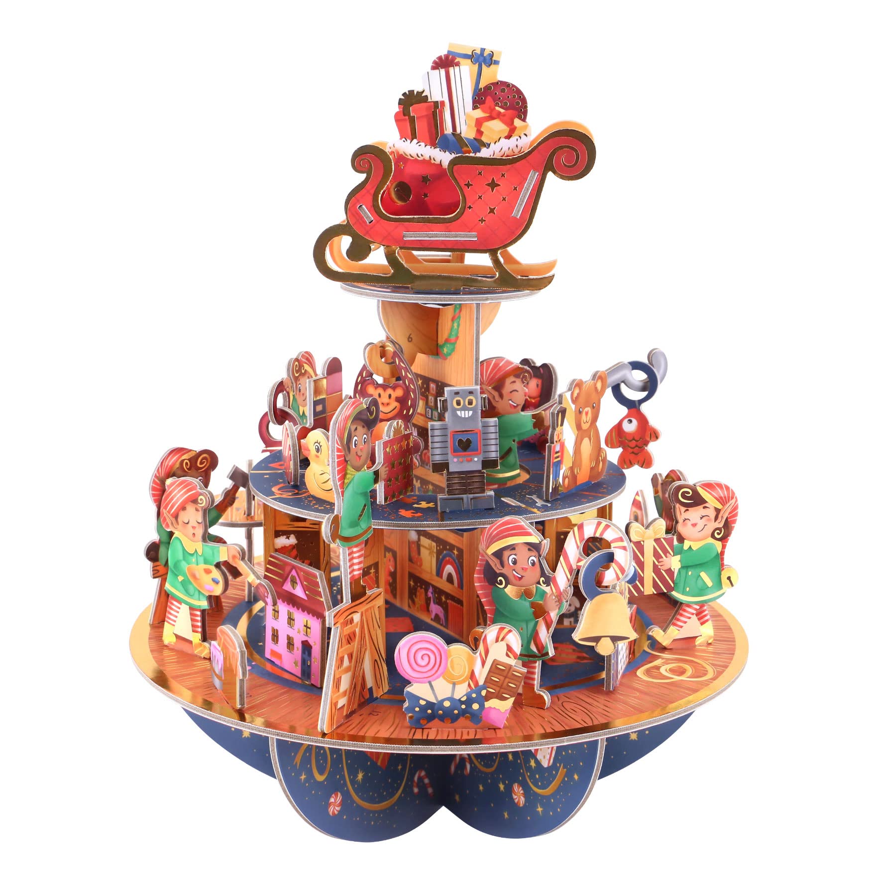 SANTORO Advent Christmas Countdown Calendar, 3D Pop Up - Elf Workshop - 25 Different Pieces For Each Day - Xmas Countdown Gift For Kids, Adults | Advent Calendar