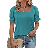 ATHMILE Womens Summer Tops Square Neck Dressy Casual Blouses Ruffle Sleeve Cute Spring Beach Vacation Causal