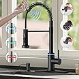 VIDEC Touch On Kitchen Faucet, 3 Modes Pull Down Sprayer, Smart Touch Sensor Activated, LED Temperature Control, Ceramic Valve, 360-Degree Rotation, 1 or 3 Hole Deck Plate. (KW-66R Touch On, Black)