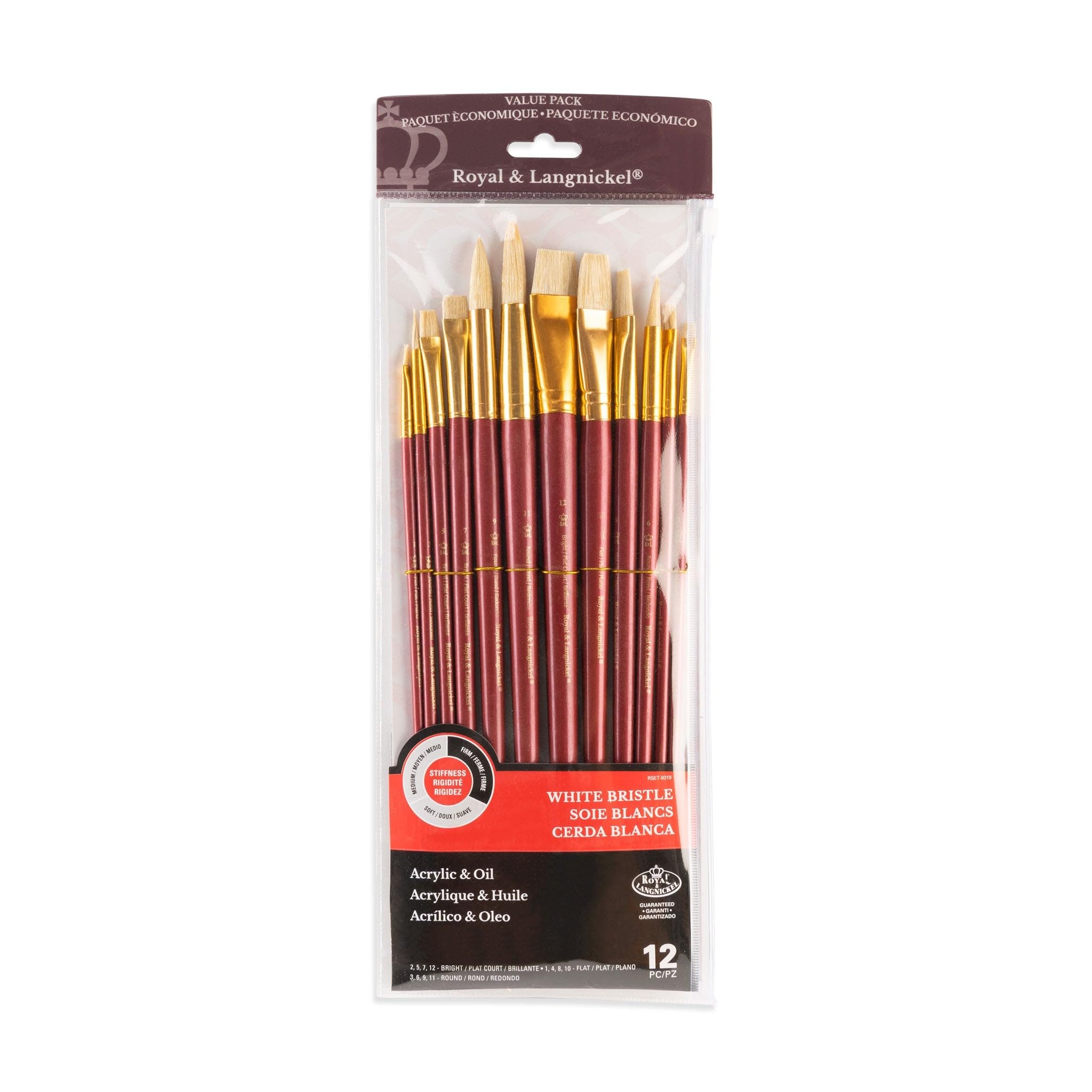 Royal and Langnickel RSET-9319 Bristle Long Handle Variety Brush Set - Firm White (Pack of 12)
