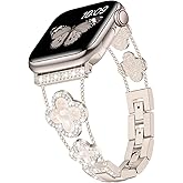 Tasikar Bling Diamond Women Band Compatible with Apple Watch Band 49mm 46mm 45mm 44mm 42mm 41mm 40mm 38mm Ultra SE Series 10 9 8 7 6 5 4 3 2 1 Lucky Clover Dressy Replacement Bracelet (Starlight)