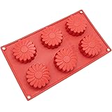 Freshware SL-129RD 6-Cavity Silicone Daisy Flower Muffin, Brownie, Cornbread, Cheesecake, Panna Cotta, Pudding, Jello Shot and Soap Mold