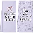 LXOMILL Funny Kitchen Towels for Men, Women, BBQ Grilling Cooking Dish Towels, Funny Birthday Gifts for Husband, Dad, Boyfriend, Friend, Hilarious Gag Gift for Chefs
