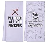 LXOMILL Funny Kitchen Towels for Men, Women, BBQ