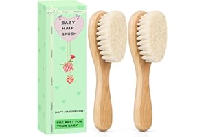 Molylove Baby Hair Brush, Wooden Baby Hair Brush for Newborns & Toddlers, Super Soft Goat Bristles Hair Brush, Toddler Hair Brush,Ideal for Cradle Cap (2PCS)
