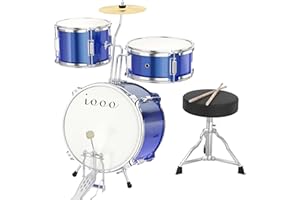 IOOO Drum Set, Drum Set for Kids, 3-Piece Beginner Drums Kit with Throne Stool, Starter Drums for Kid, Drum Kit for Children for 3 Years Old+ (Blue)