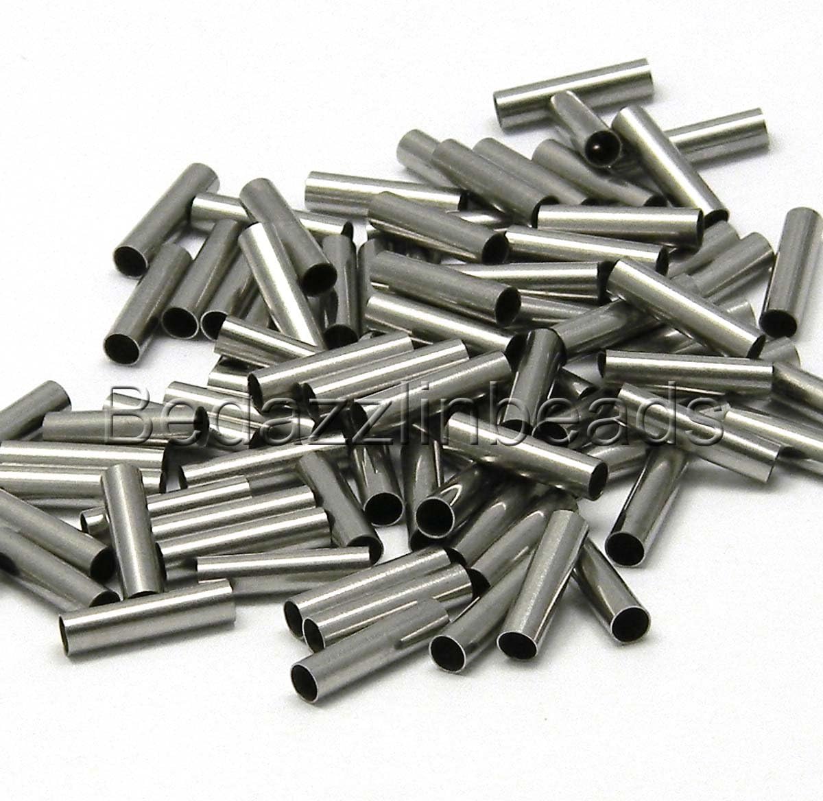 40 Surgical Stainless Steel Silver 10mm Long Hollow Straight Tube Beads x 2.5mm