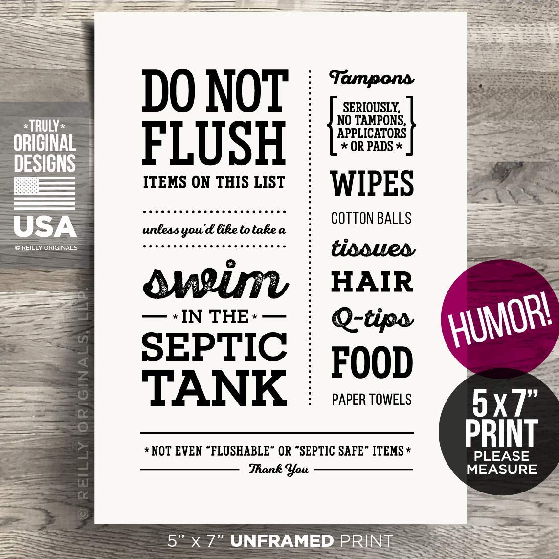 5x7" *UNFRAMED PRINT* FUNNY Septic Tank Swim Bathroom Sign