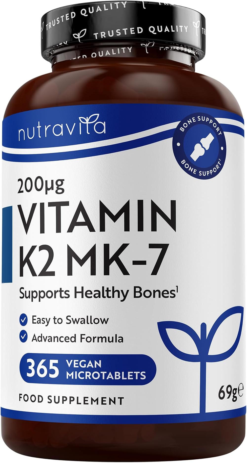 Nutravita Vitamin K2 MK 7 200mcg 365 tablets UK made vegan 12m supply