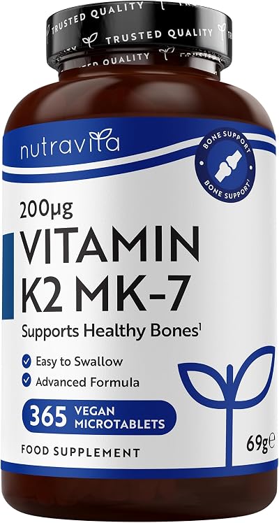 Nutravita Vitamin K2 MK 7 200mcg 365 tablets UK made vegan 12m supply