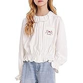 Girls White Blouse Peter Pan Collar Button Down Button Up Long Sleeve Shirt Top 6-16Y