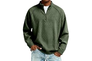 Men's 3/4 Zip Pullover Quarter Zip Waffle Sweatshirt Casual Lightweight Golf Polo Shirts Long Sleeve Stand Collar Sweater Top