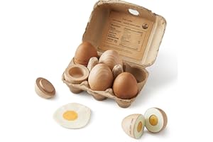 Tiny Land Wooden Egg Toy Set for Kids – 6-Piece Pretend Play Food with Cutting Eggs, Fried Egg & Realistic Carton – Montessori Kitchen Toys for Toddlers