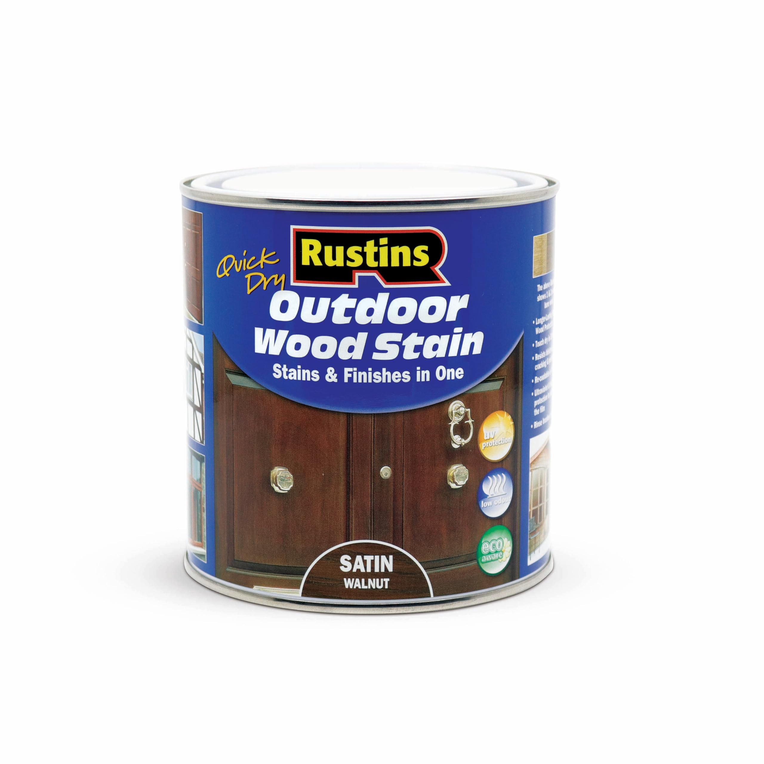 Rustins Quick Dry Outdoor Wood StainSatin Walnut 1ltr- Durable and Weather-Resistant Finish, Fast Drying, Vibrant Color for Decks, Fences, & Furniture, Available in Many Wood Shades