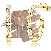 Sterling Silver Open Hoop Earrings for Women Hypoallergenic Cubic Zirconia Half Hoop Earrings Sparkly Jewelry Gift