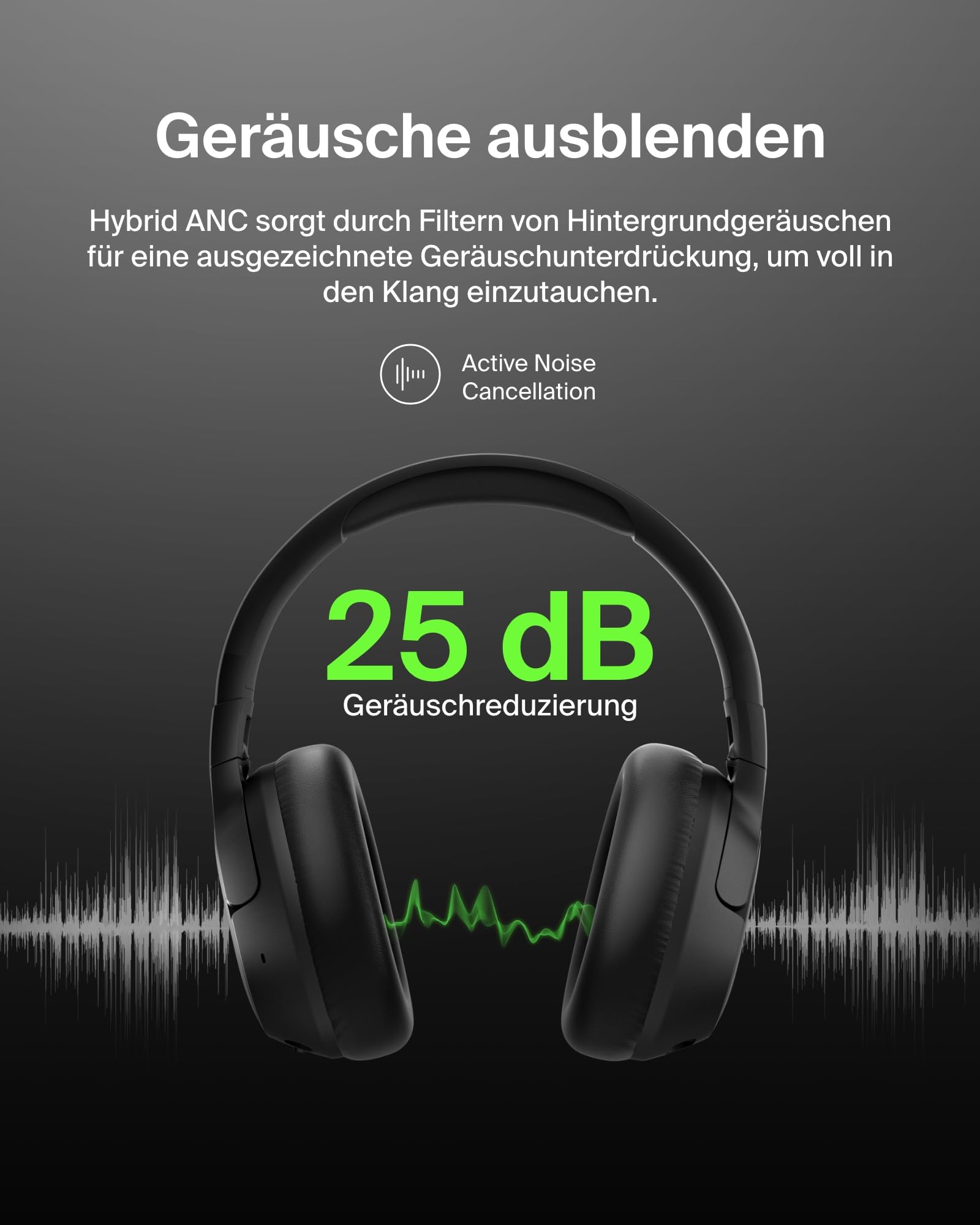 Belkin SoundForm Isolate Noise Cancelling Kopfhörer kabellos Bluetooth Kopfhörer, Headset mit Mikrofon, Over-Ear-Kopfhörer mit 60 Stunden Wiedergabe, tiefer Bass, CloudCushion Hörmuscheln – Schwarz 3