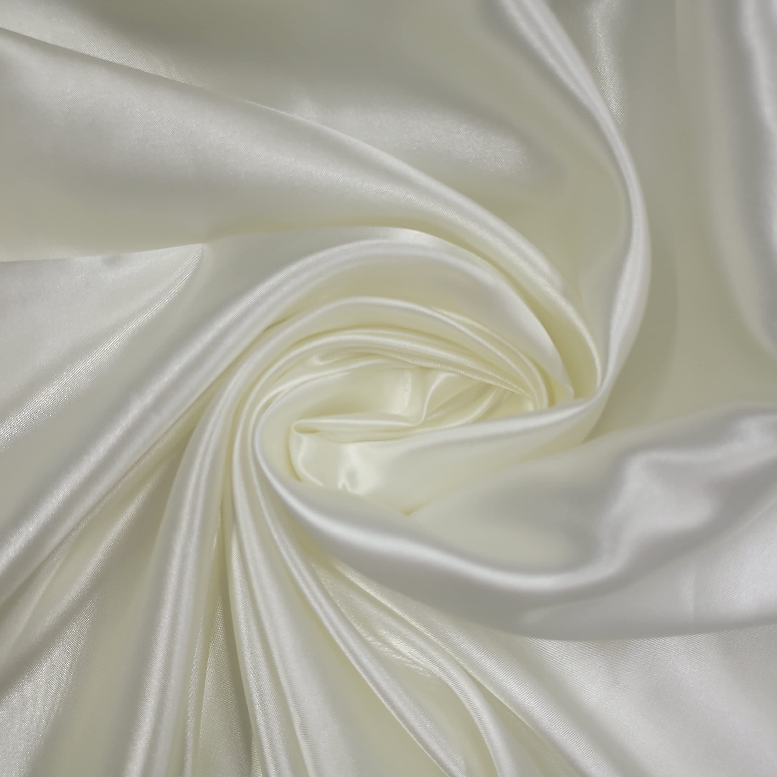 58"/150cm Wide Plain Poly Silk Satin Fabric (Available in 20+ Colours & Various Lengths) (Ivory, 1 Meter (PRE Cut))
