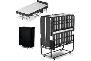 VIYET Folding Bed with Mattress,Rollaway 5-Inch Memory Foam Foldable Guest Bed for Adults,500lbs Capacity with Storage Cover and Sturdy Metal Frame,Adjustable Headboard and Side Storage Pocket,75"*31"