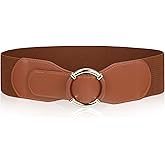 Josojoou vintage Wide Elastic Belts for Women with Metal Circle Buckle, Fashionable Wide Stretch Belt, Thickened Waist Ladies Belt for Dresses, Sweaters, Shirts, Coats, Women's Gifts