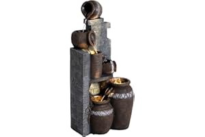 GIODIR 6-Tier Garden Outdoor Water Fountain Outdoor Modern Floor-Standing Fountain Waterfall Fountain with LED Lights and Pump for Garden, Backyard, Patio, Deck and Porch Decor (Brick)