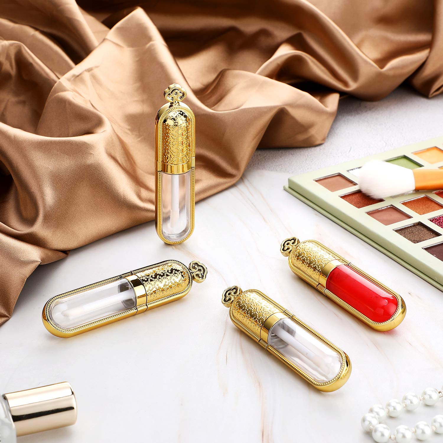 20 Pieces Empty Refillable Plastic Lip Gloss Tube with Refillable Lip Balm Bottle Reusable Sample Bottle Container with 2 Pieces Mini Funnel for Women Girl Lipstick Cosmetic Toiletry, 3 ml (Golden) : Beauty