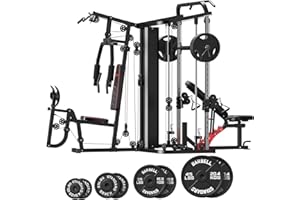 SunHome Multifunction Home Gym System Workout Station,Smith Machine with 138LB Weight Stack, Leg Press, LAT Station for Full Body Training