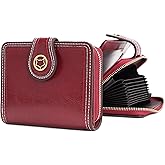 FOXLOVER PendantChain Zipper Small Wallet Women RFID Blocking Credit Card Bifold Wallet Business Card Holder with ID Window(Red)