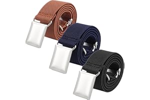 Boy Kids Silver Buckle Belt - Adjustable Elastic Belts for Toddler, 3 Pieces