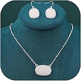 72ore Crystal Necklaces Earrings Set Silver White Stone Oval Pendent Earrings Necklace for Women Jewelry Set Party Dresses Accessories Birthday Gifts