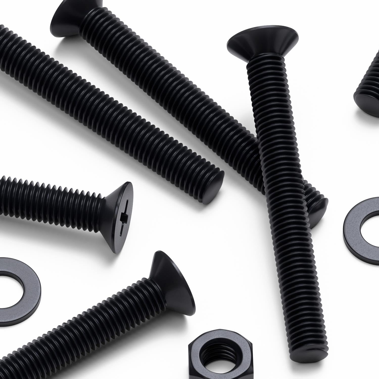 50 x Black Nylon Countersunk Plastic Machine Screws, M5 x 40mm, Plastic Bolts, Nuts & Washers