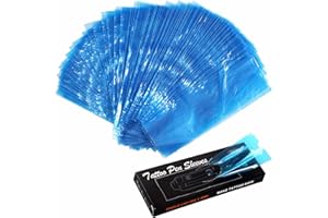 Dragoart 200Pcs Tattoo Machine Covers, PMU Machine Covers Tattoo Supplies PMU Supplies Disposable Clear Plastic Tattoo Gun Wrap Tattoo Pen Covers Tattoo Grip Wrap Sleeves(Blue 2.09 inch x 6.45 inch)