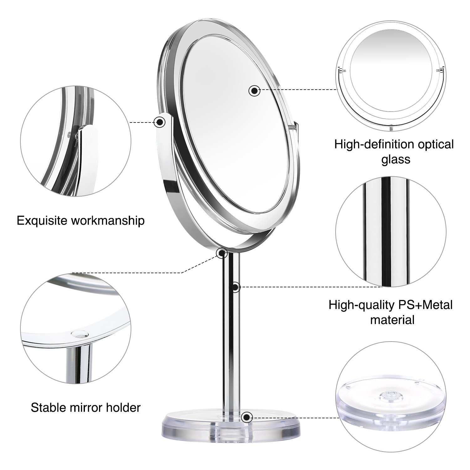 Beautifive Makeup Mirror with 1x/7x, Double Sided Vanity Mirror, 6\'\' Swivel Round Mirror with 360° Rotation, Tabletop Magnifying Mirror, Bathroom Mirror for Women and Men, Retro Style