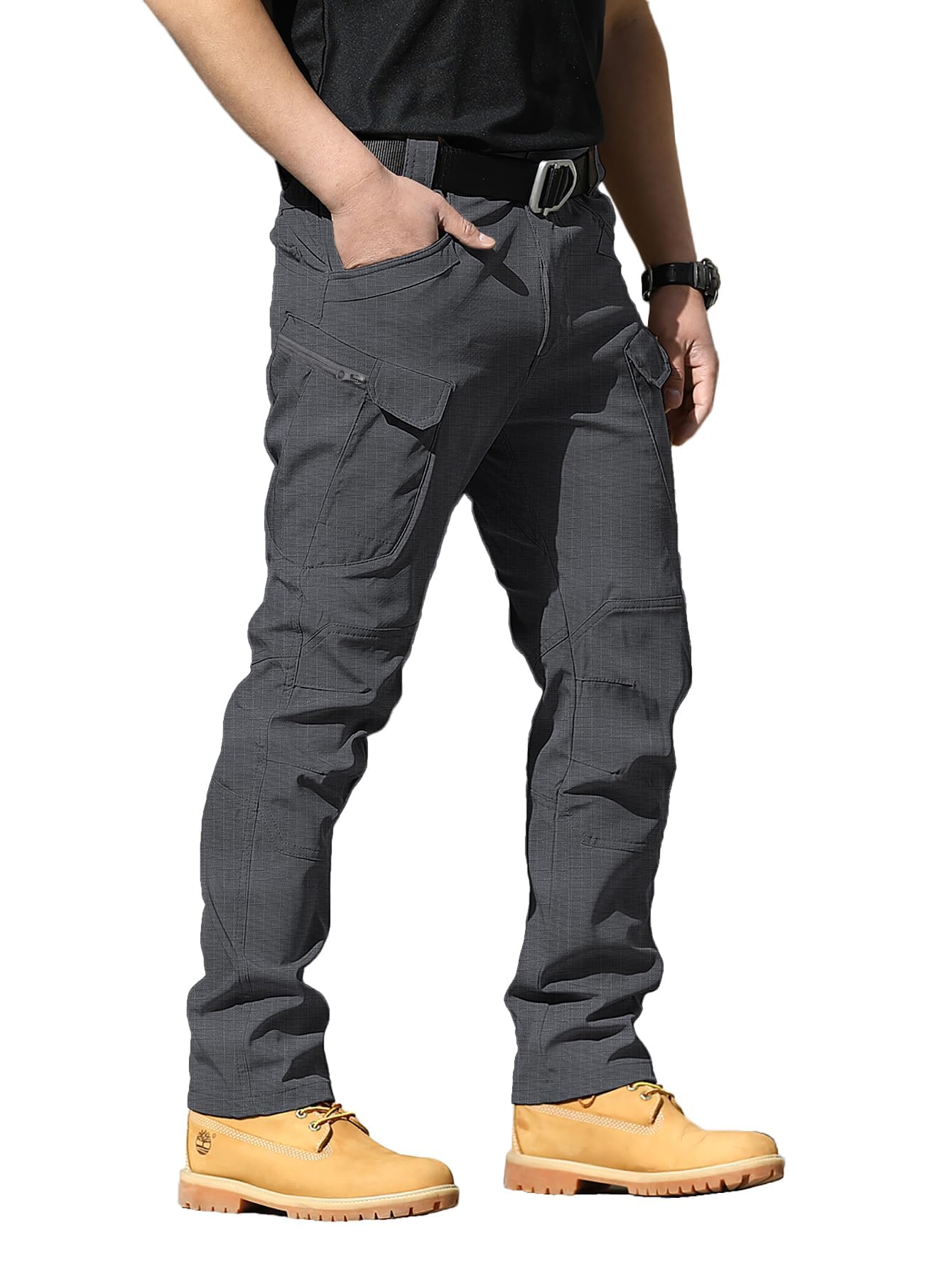 Photo 1 of AUTIWITUA Men's Tactical Pants Water Resistant Cargo Pants Lightweight Outdoor Hiking Work Pants(No Belt) Dark Grey